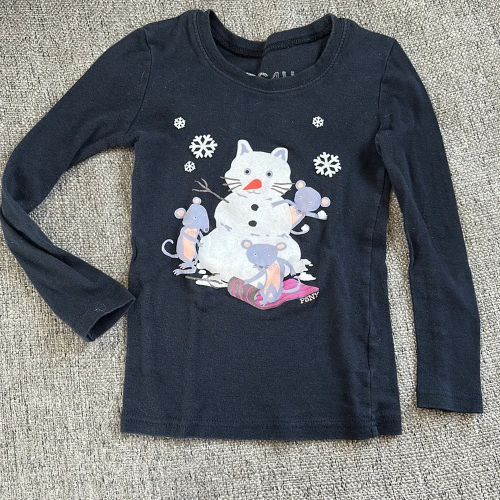 p.s.4U by Aeropostale Girls Black Snowkitty Long Sleeve pajama Top Size 7